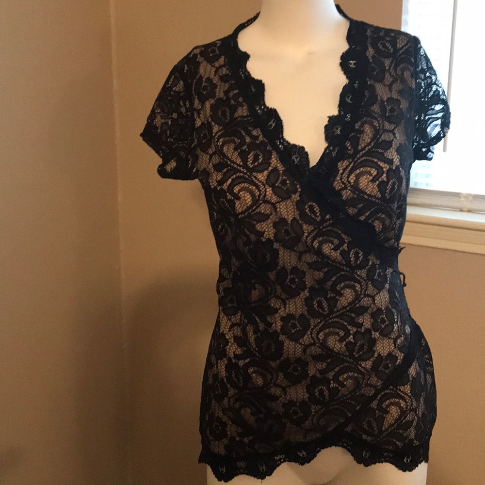 Black and Tan lace blouse.